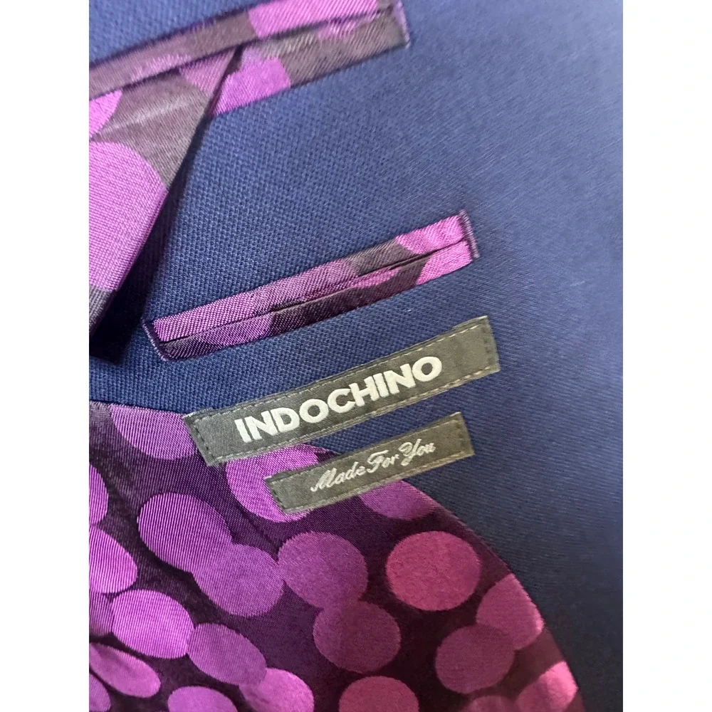 Indochino Mens 38S Short  100% Wool Blue Peak Lapel Blazer Purple Jacket